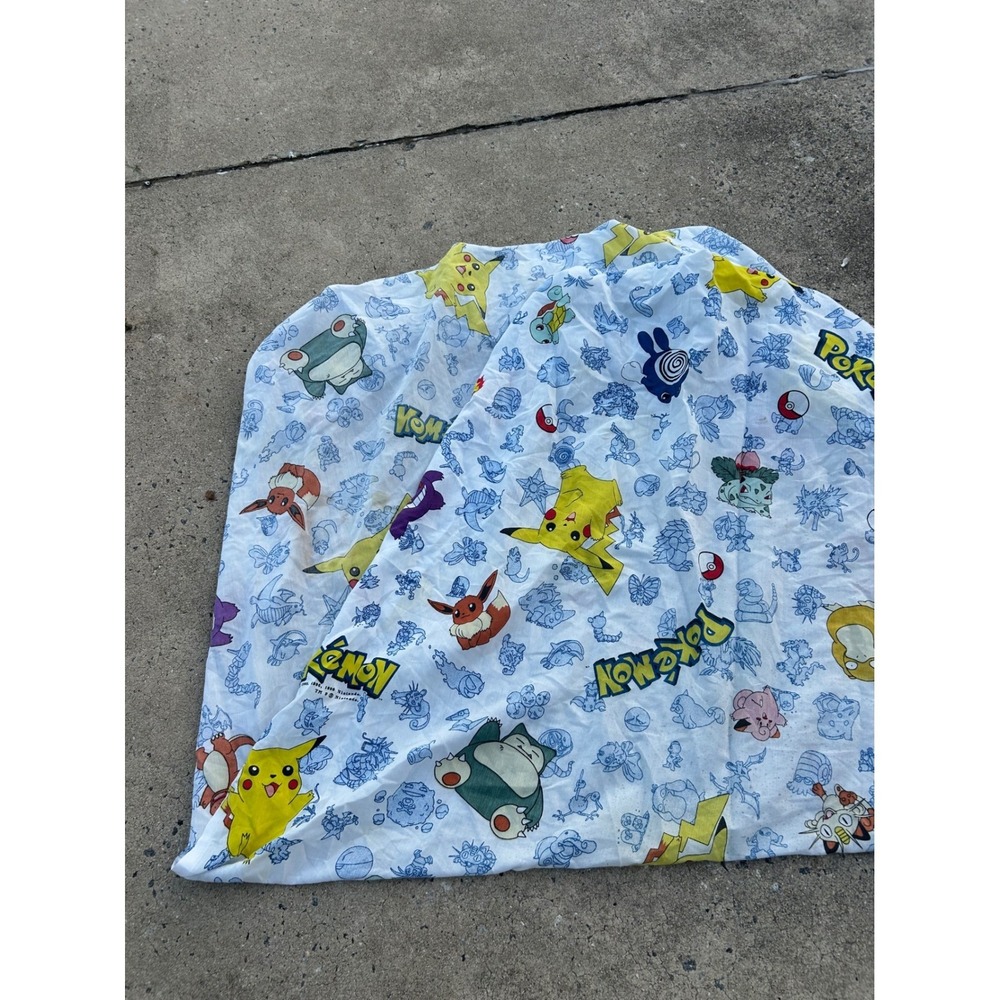 Nintendo Pokemon Flat Sheet Twin White 1998 Vintage Gengar Pikachu Kids Bedding